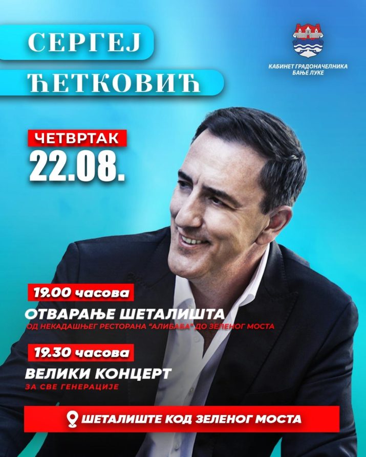Koncert u Banjaluci: Ćetković na otvaranju nove dionice šetališta